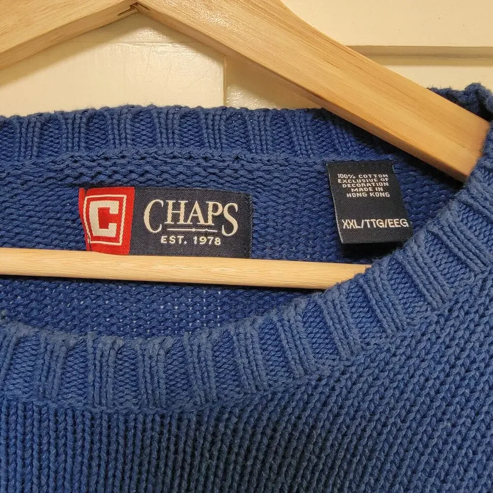 Chaps Solid Blue Crewneck Cotton Knit Sweater - Size XXL